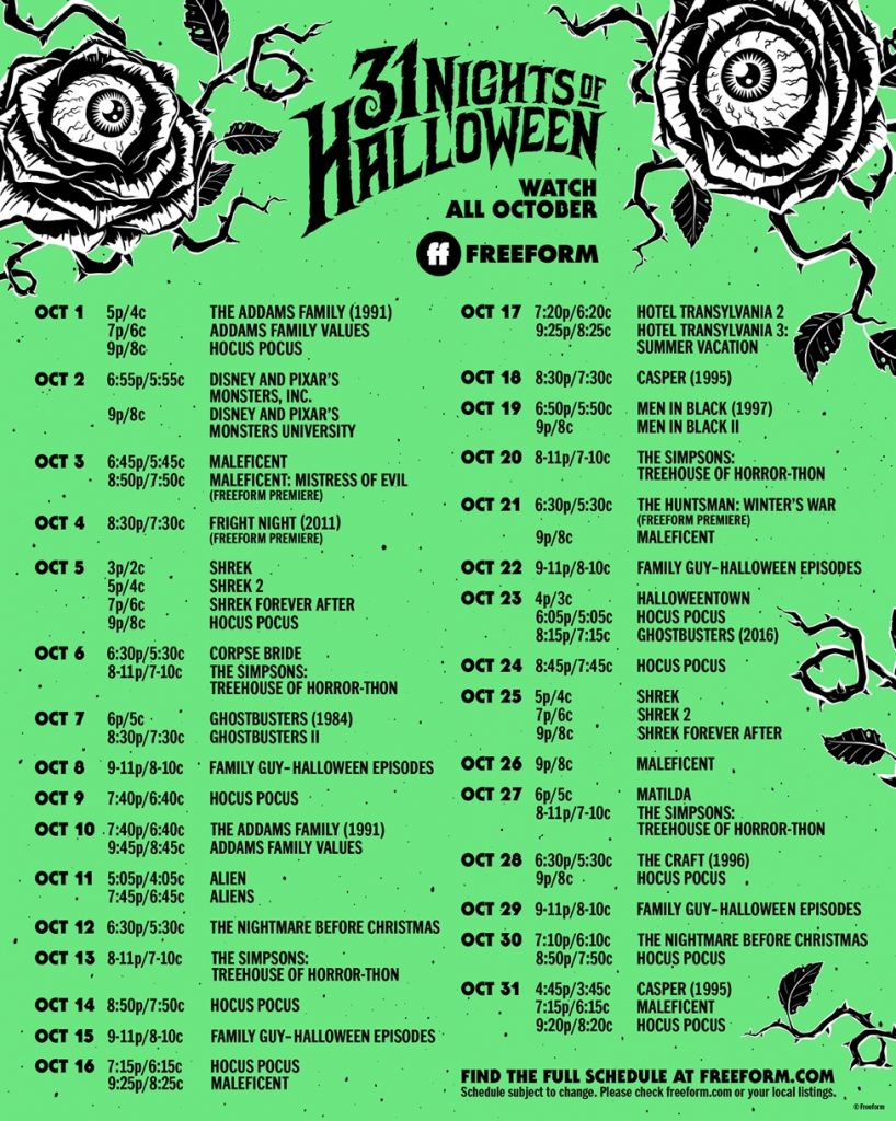 Freeform’s 31 Days of Halloween Full Schedule (2021) - Kiwi The Beauty